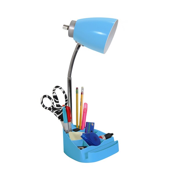 Gooseneck Organizer Desk Lamp With Holder And Charging Outlet, Blue